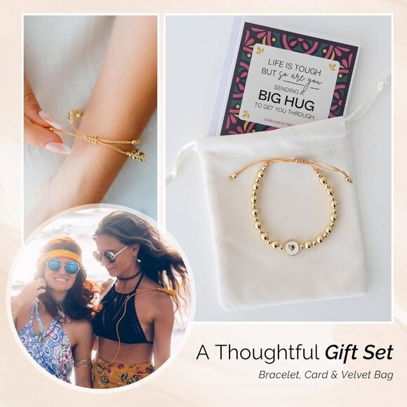 Gold Beaded Bracelet for Women 18K Gold Plated Tarnish-Resistant Adjustable - Picture 3 of 8